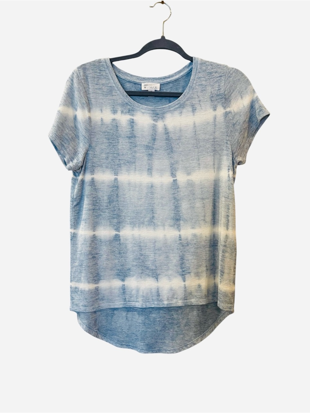 Market & Spruce Women's Juuna Hi Lo Knit Top Blue & White Shirt Petite XS